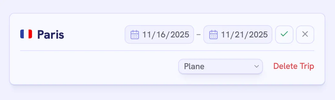 transport mode in trip edit mode