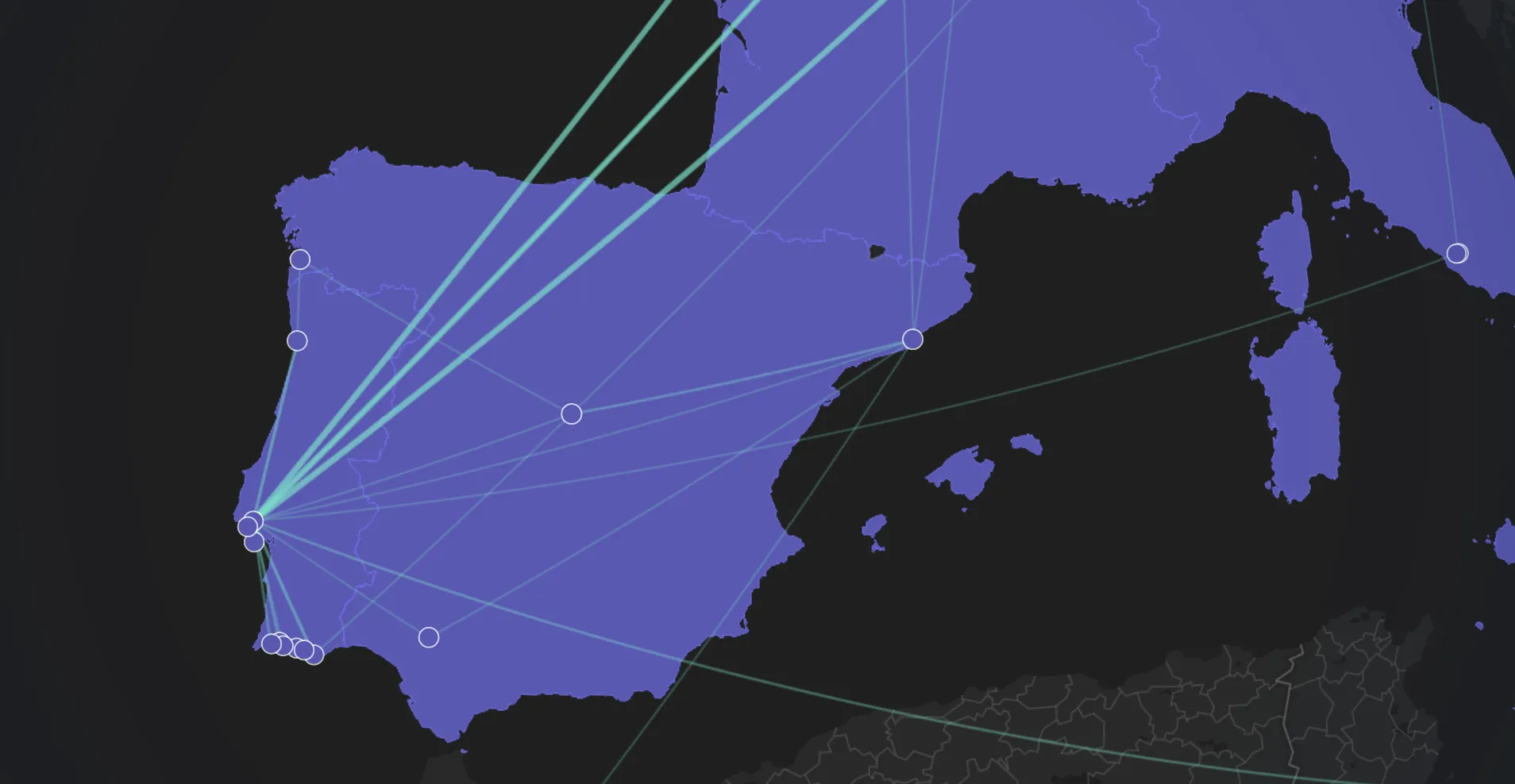Map showing connection lines between trips