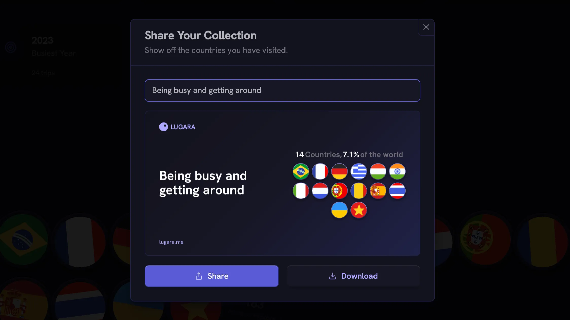 Popover showing countries collection sharing