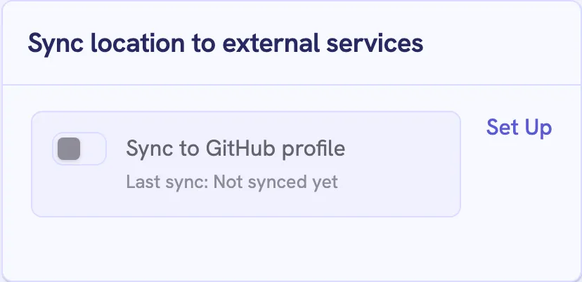 The Sync to GitHub profile switch with its Set Up button